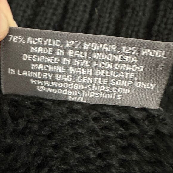 Wooden Ships “Wild Thing” Black Mohair Wool Blend Knit Sweater M/L Cabincore - Picture 7 of 12